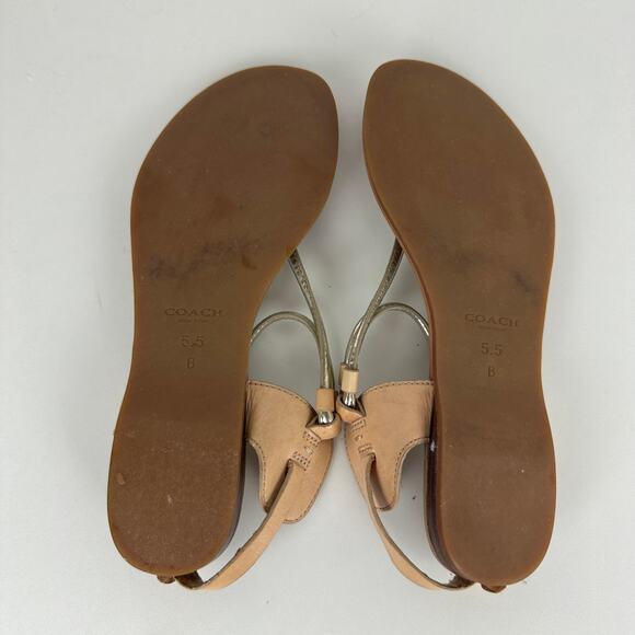 Coach Womens Cassandra Strappy Buckle Tan/Silver Thong Flat Sandals 5.5B FLAWED - Picture 8 of 8